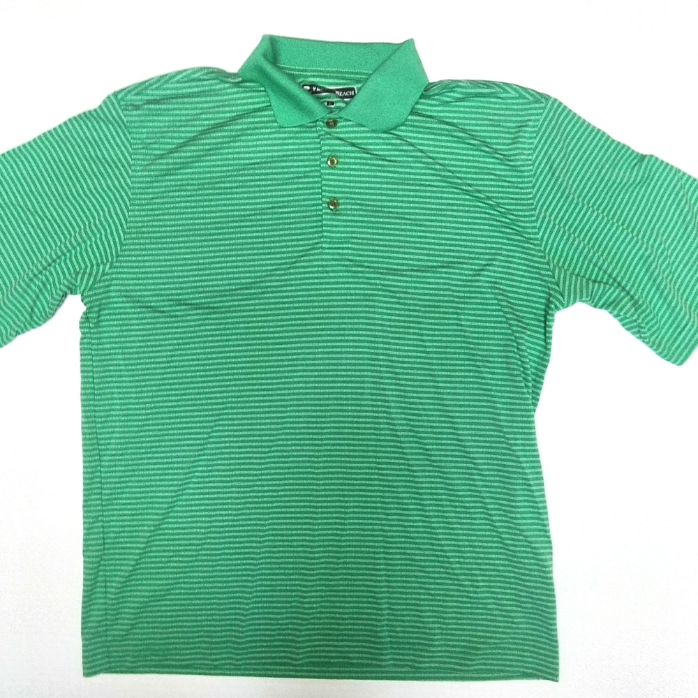Pebble Beach Stripes Green White Mens Large Polo